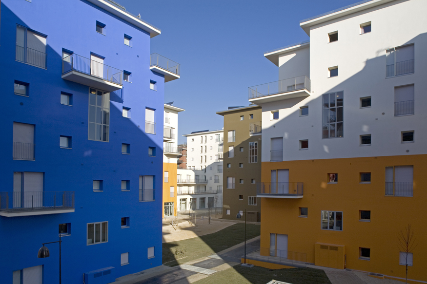 Olympisches Dorf Turin 2006; Farbgestaltung: Erich Wiesner, Berlin;
Architekten: Benedetto Camerana, Turin; Steidle & Partner, München;
Hilmer & Sattler, München; Ortner & Ortner, Berlin; Diener & Diener, Basel;
Krischanitz, Wien + Berlin; Derossi, Tur